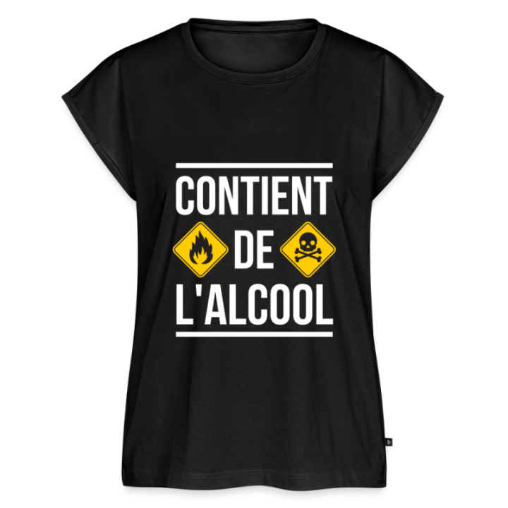 T-shirt à manches retroussées femme - Contient de l'alcool - noir - front