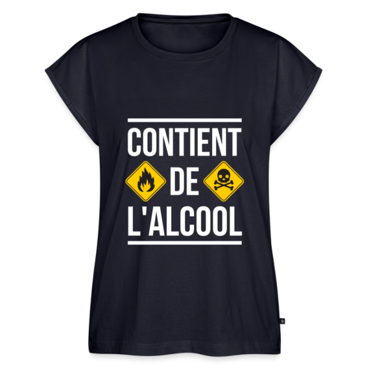 T-shirt à manches retroussées femme - Contient de l'alcool - bleu marine - front