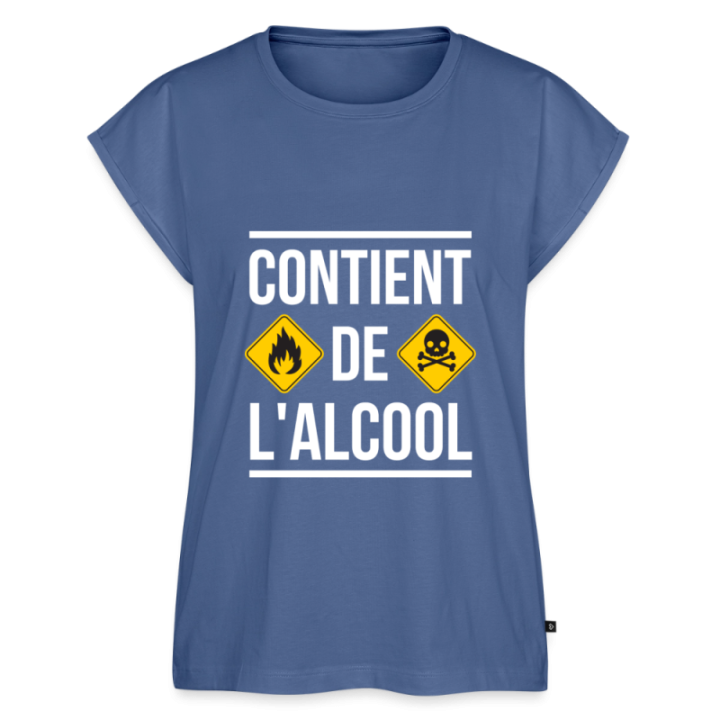 T-shirt à manches retroussées femme - Contient de l'alcool - bleu pigeon - front