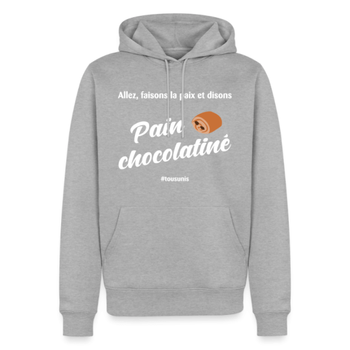 Sweat-shirt à capuche premium homme - Pain au chocolat Vs Chocolatine - gris chiné - front