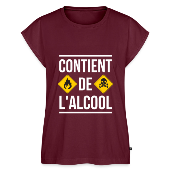 T-shirt à manches retroussées femme - Contient de l'alcool - bourgogne - front