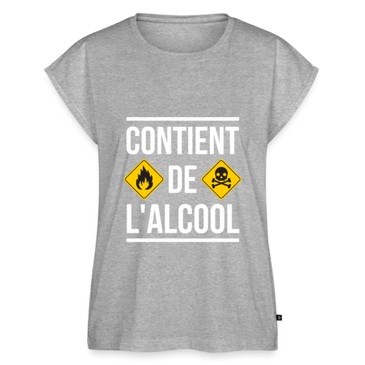 T-shirt à manches retroussées femme - Contient de l'alcool - gris chiné - front