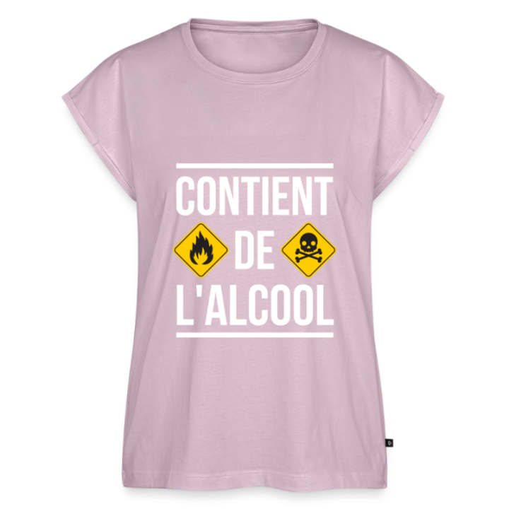 T-shirt à manches retroussées femme - Contient de l'alcool - rose poudré - front