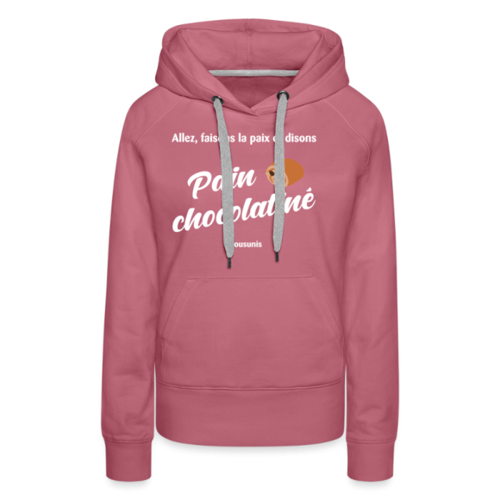 Sweat-shirt à capuche premium femme - Pain au chocolat Vs Chocolatine - mauve - front