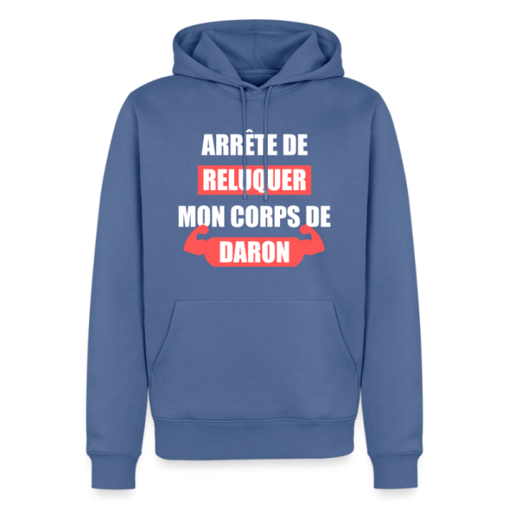 Sweat-shirt à capuche premium homme - Mon corps de daron - bleu pigeon - front