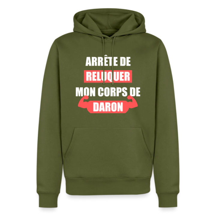 Sweat-shirt à capuche premium homme - Mon corps de daron - kaki - front