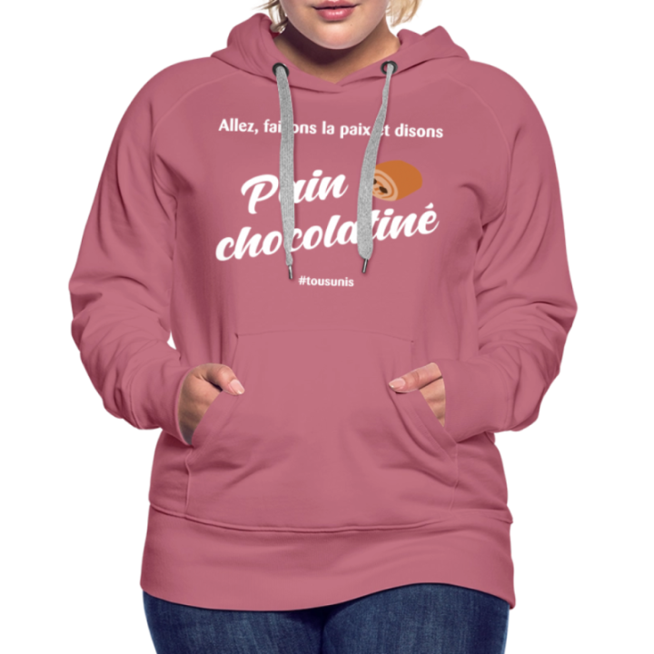 Sweat-shirt à capuche premium femme - Pain au chocolat Vs Chocolatine - mauve - front
