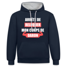 Sweat-shirt à capuche contrasté unisexe - Mon corps de daron - bleu marine/gris chiné - front
