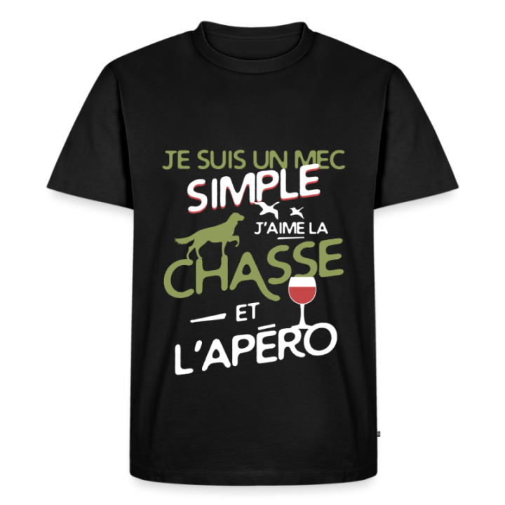 T-shirt premium homme - Un mec simple: Chasse et apéro - noir - front