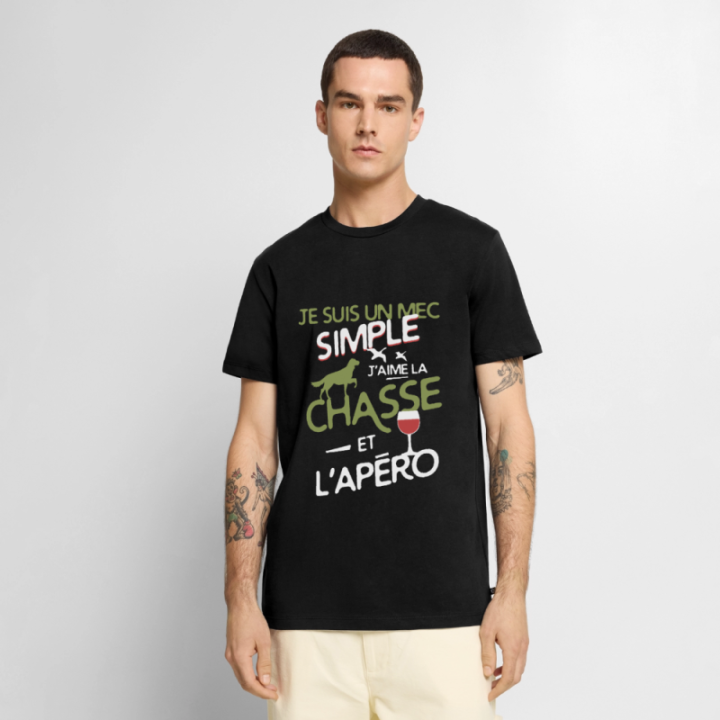 T-shirt premium homme - Un mec simple: Chasse et apéro - noir - front