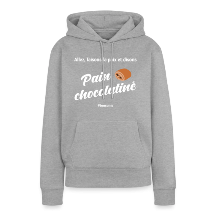 Sweat-shirt à capuche premium femme - Pain au chocolat Vs Chocolatine - gris chiné - front