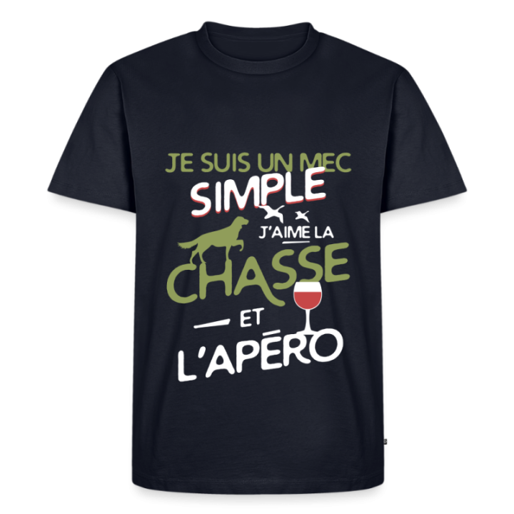 T-shirt premium homme - Un mec simple: Chasse et apéro - bleu marine - front