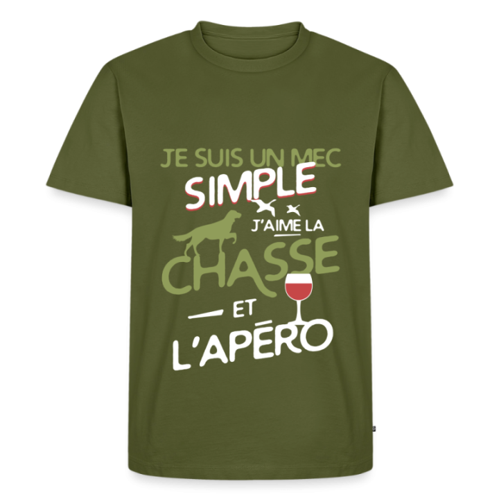 T-shirt premium homme - Un mec simple: Chasse et apéro - kaki - front