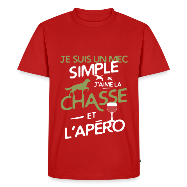 T-shirt premium homme - Un mec simple: Chasse et apéro - rouge - front