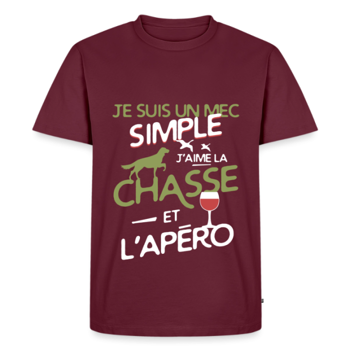 T-shirt premium homme - Un mec simple: Chasse et apéro - bourgogne - front