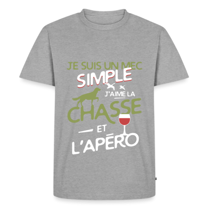 T-shirt premium homme - Un mec simple: Chasse et apéro - gris chiné - front