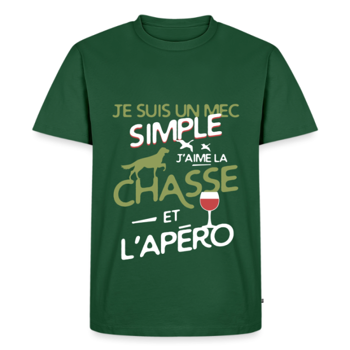 T-shirt premium homme - Un mec simple: Chasse et apéro - vert bouteille - front