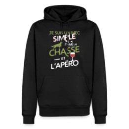 Sweat-shirt à capuche premium homme - Un mec simple: Chasse et apéro - noir - front