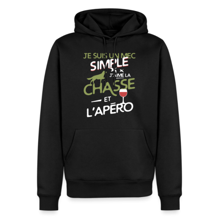 Sweat-shirt à capuche premium homme - Un mec simple: Chasse et apéro - noir - front