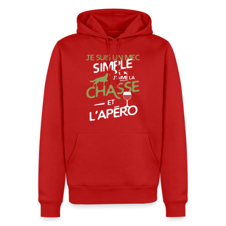 Sweat-shirt à capuche premium homme - Un mec simple: Chasse et apéro - rouge - front