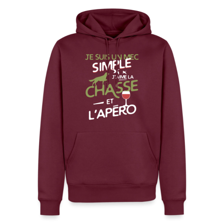 Sweat-shirt à capuche premium homme - Un mec simple: Chasse et apéro - bourgogne - front
