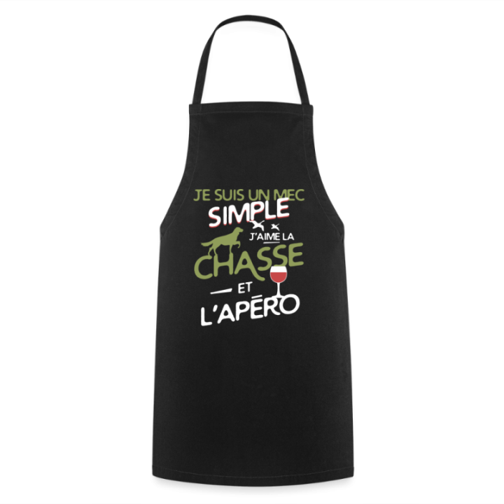 Tablier de cuisine - Un mec simple: Chasse et apéro - noir - front