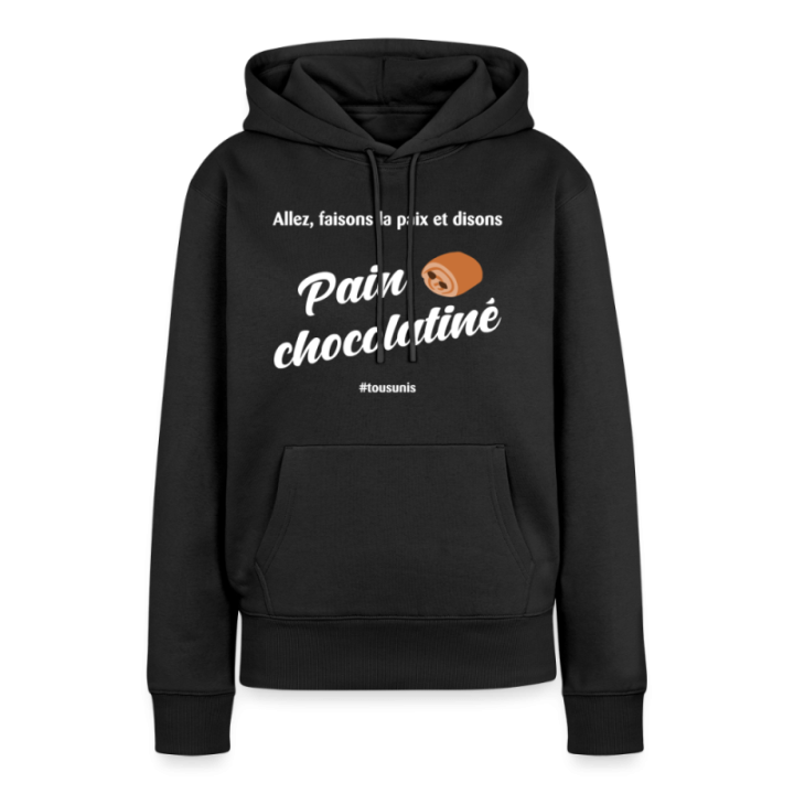 Sweat-shirt à capuche premium femme - Pain au chocolat Vs Chocolatine - noir - front
