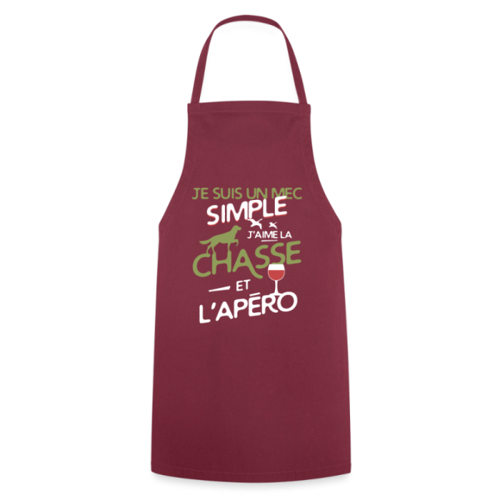 Tablier de cuisine - Un mec simple: Chasse et apéro - bordeaux - front