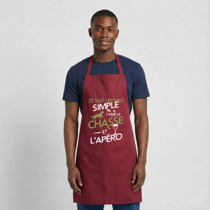 Tablier de cuisine - Un mec simple: Chasse et apéro - bordeaux - front