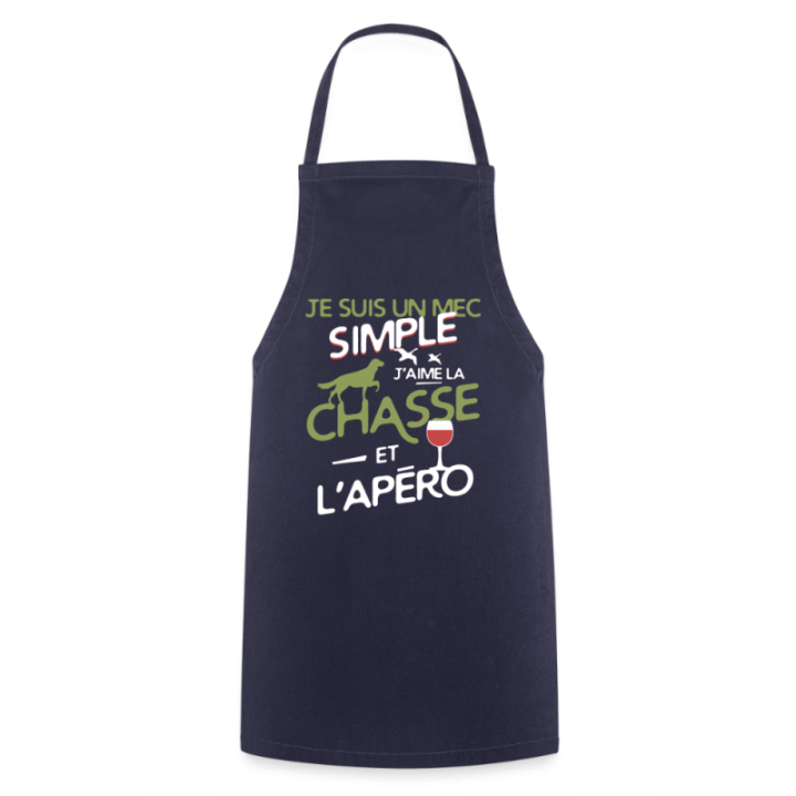 Tablier de cuisine - Un mec simple: Chasse et apéro - marine - front