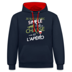 Sweat-shirt à capuche contrasté unisexe - Un mec simple: Chasse et apéro