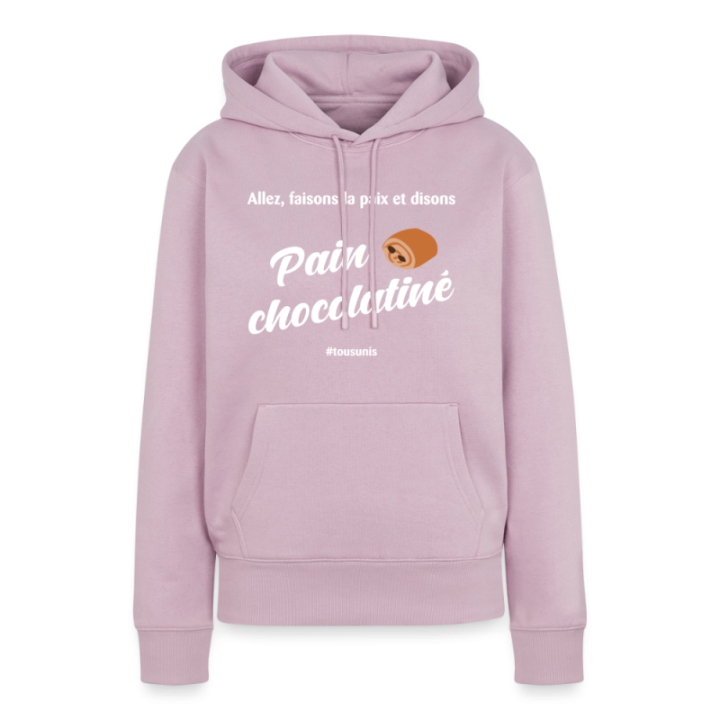 Sweat-shirt à capuche premium femme - Pain au chocolat Vs Chocolatine - rose poudré - front