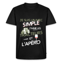 T-shirt premium homme - Un mec simple: Tracteurs et apéro - noir - front
