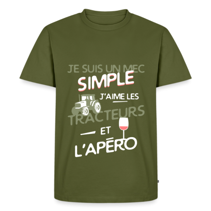 T-shirt premium homme - Un mec simple: Tracteurs et apéro - kaki - front