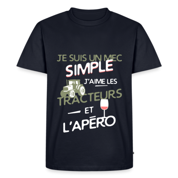 T-shirt premium homme - Un mec simple: Tracteurs et apéro - bleu marine - front