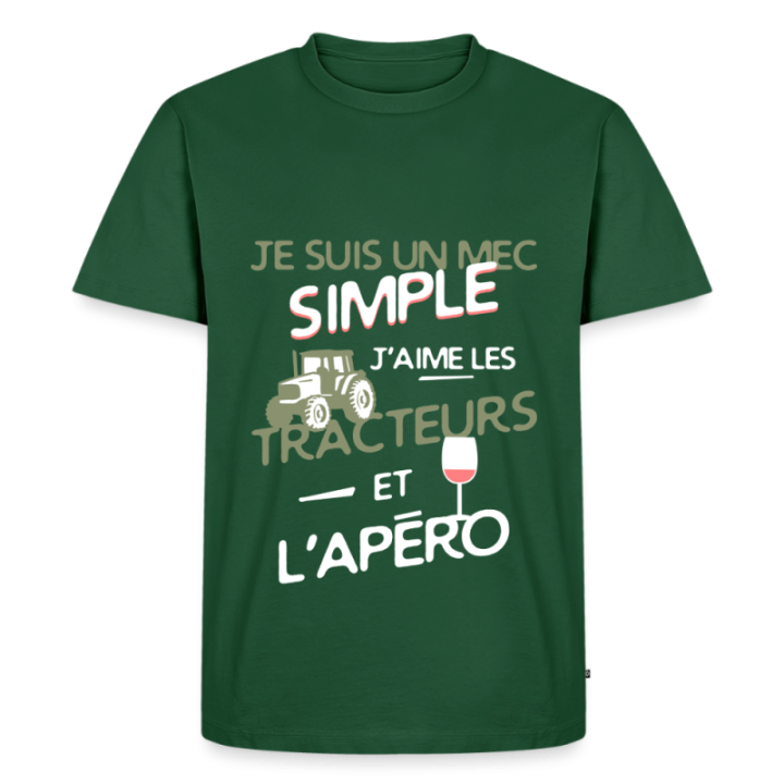 T-shirt premium homme - Un mec simple: Tracteurs et apéro - vert bouteille - front