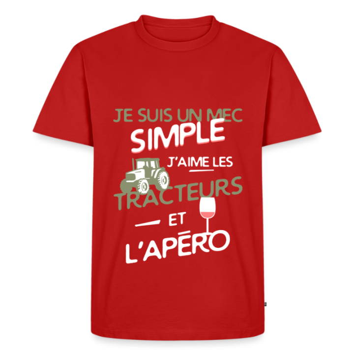 T-shirt premium homme - Un mec simple: Tracteurs et apéro - rouge - front