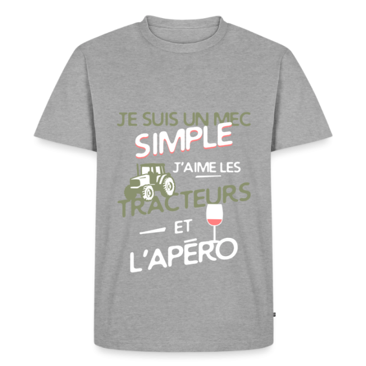 T-shirt premium homme - Un mec simple: Tracteurs et apéro - gris chiné - front