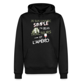 Sweat-shirt à capuche premium homme - Un mec simple: Tracteurs et apéro - noir - front