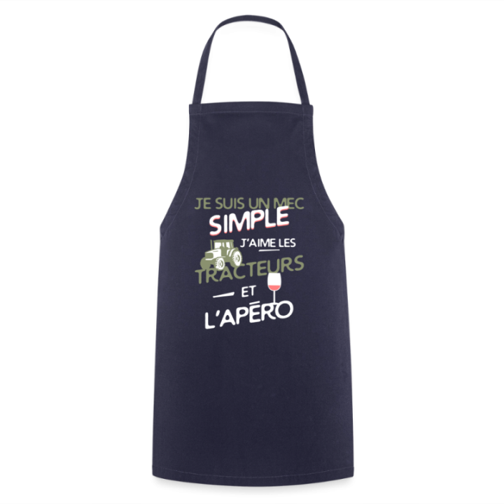 Tablier de cuisine - Un mec simple: Tracteurs et apéro - marine - front