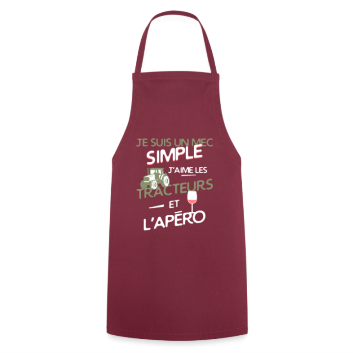 Tablier de cuisine - Un mec simple: Tracteurs et apéro - bordeaux - front