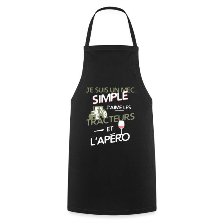 Tablier de cuisine - Un mec simple: Tracteurs et apéro - noir - front