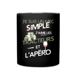 Mug uni - Un mec simple: Tracteurs et apéro - noir - front