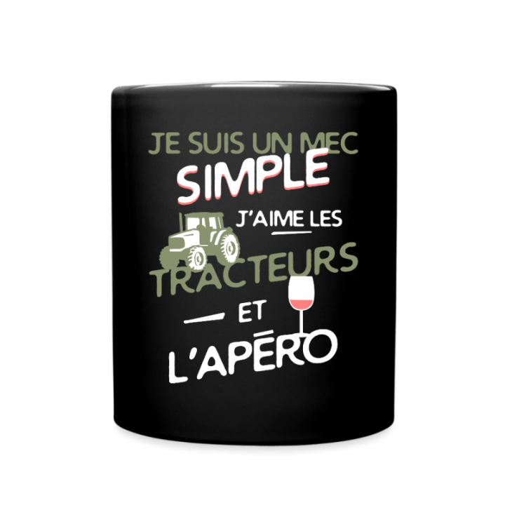 Mug uni - Un mec simple: Tracteurs et apéro - noir - front