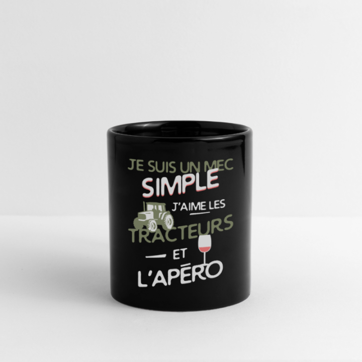 Mug uni - Un mec simple: Tracteurs et apéro - noir - front