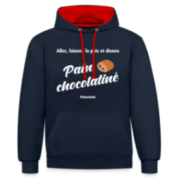 Sweat-shirt à capuche contrasté unisexe - Pain au chocolat Vs Chocolatine - bleu marine/rouge - front