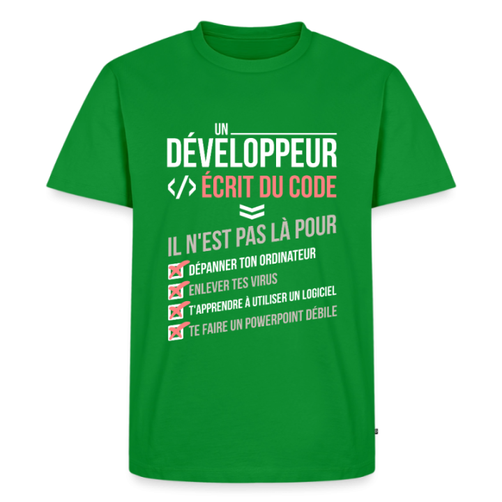 T-shirt premium homme - Un développeur écrit du code - vert - front