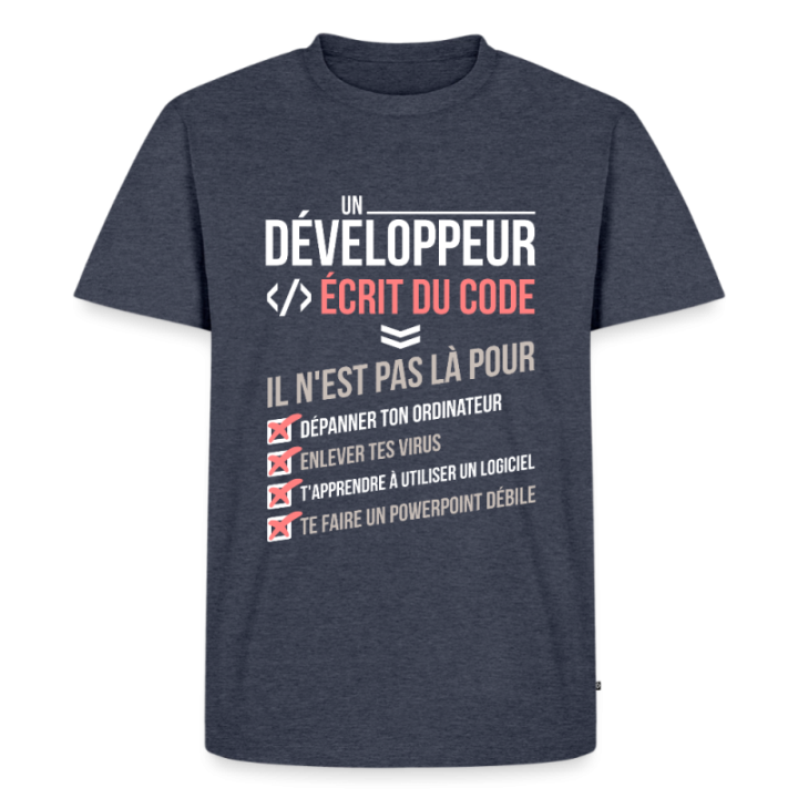 T-shirt premium homme - Un développeur écrit du code - bleu jeans  - front