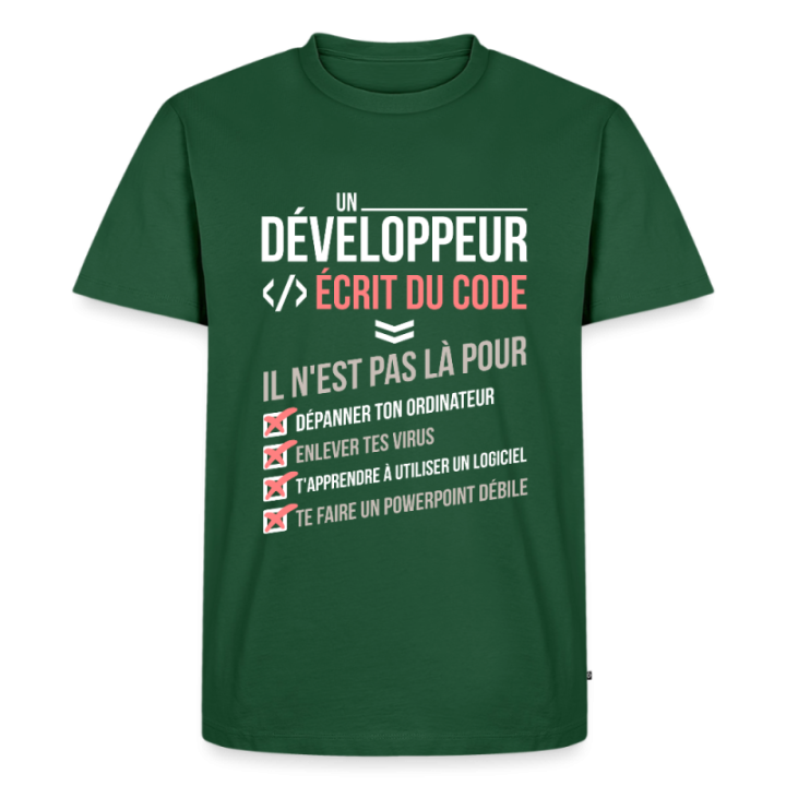 T-shirt premium homme - Un développeur écrit du code - vert bouteille - front