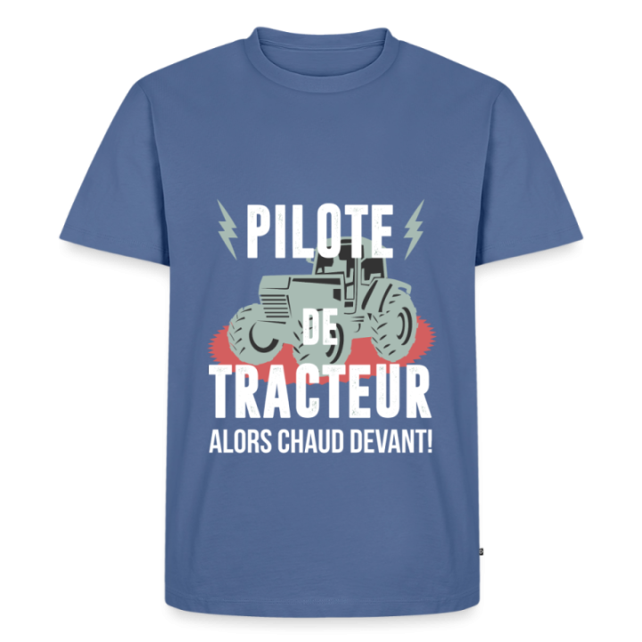 T-shirt premium homme - Pilote de tracteur - bleu pigeon - front